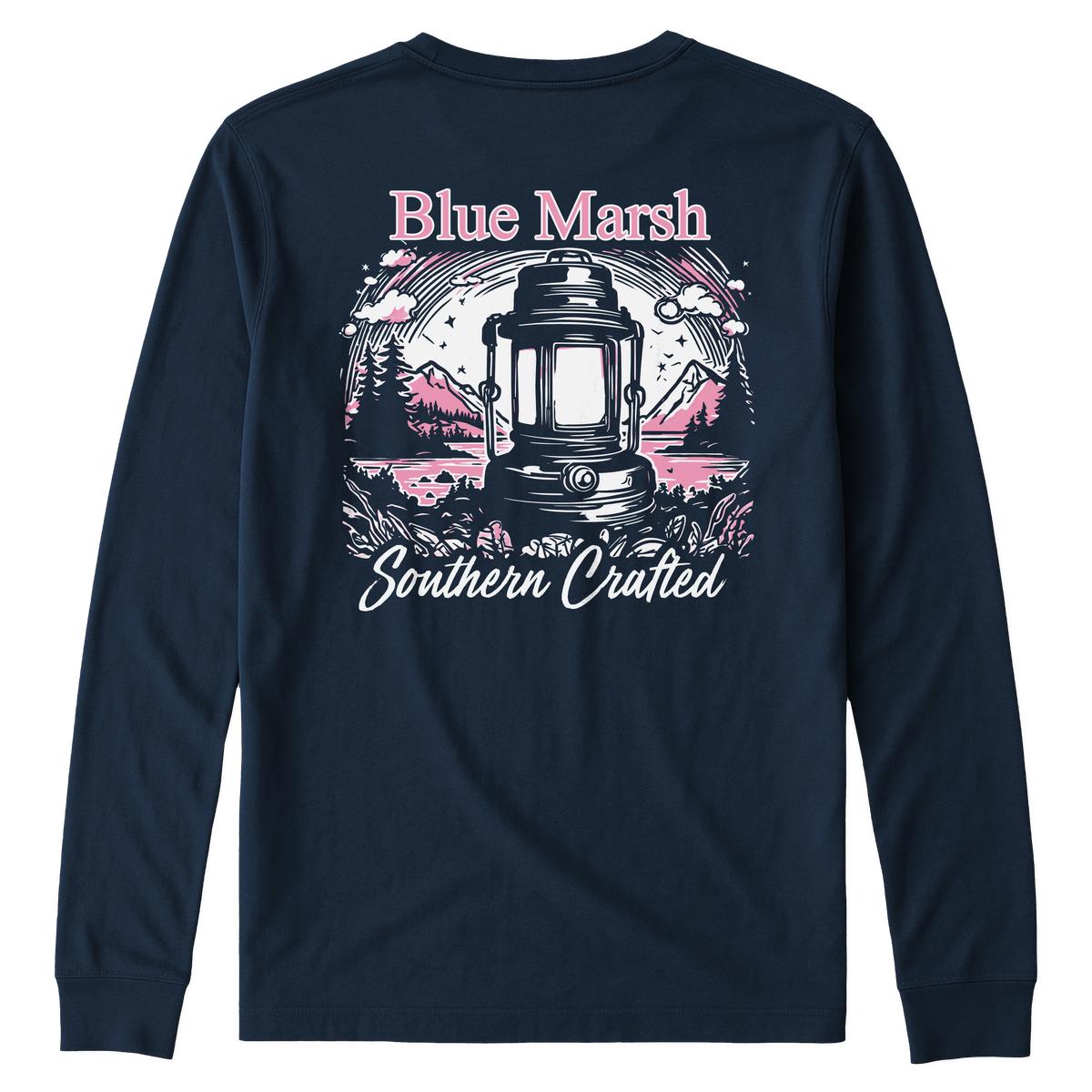 Navy Southern Nights, Mountain Lights Long Sleeve Tee